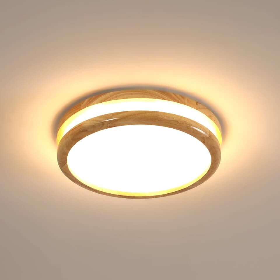 Goceo Moderne LED Deckenleuchte 24W, 30CM Runde Natürliche Holz Deckenleuchte, Deckenlampe für Schlafzimmer Küche Flur Eingang, 3000K Warmes Licht