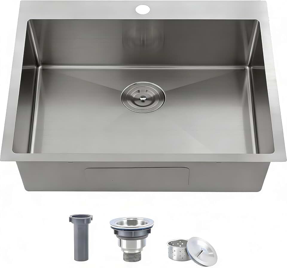 IKEBANA Kitchen Sink 22 x 18 inch, 304 Stainless Steel Brushed Nickel Small Kitchen Bar Sink, Topmount Drop in RV Single Bowl Sink with Strainer