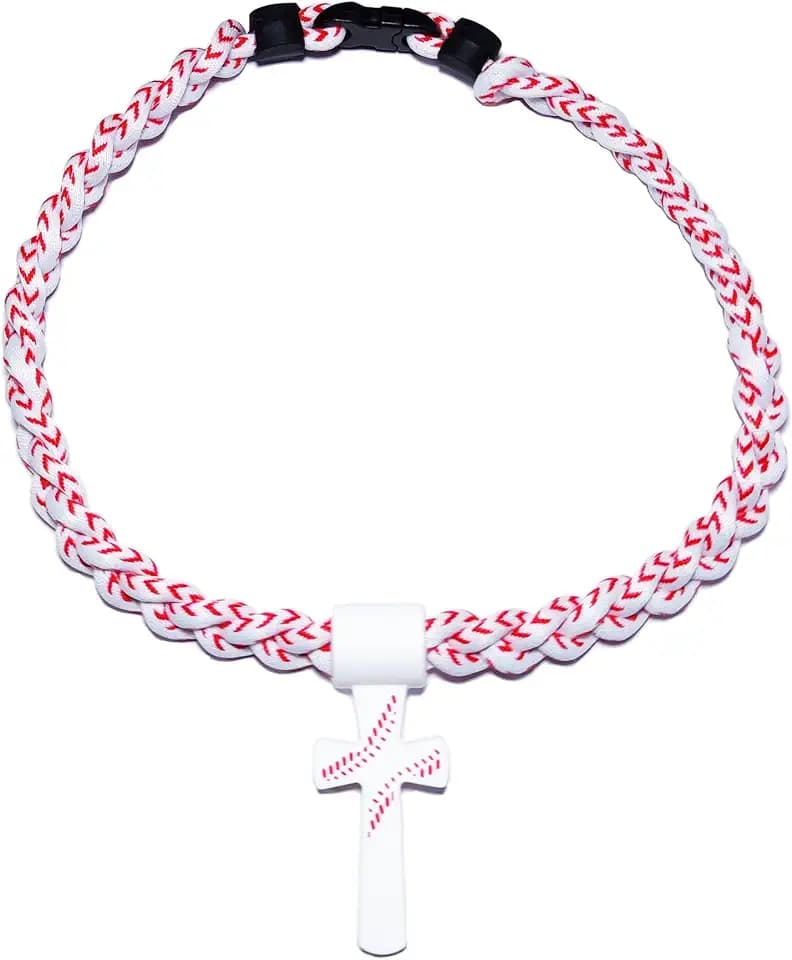 Baseball Rope Necklace with Silicone Cross Triple Rope Baseball Necklace with Cross