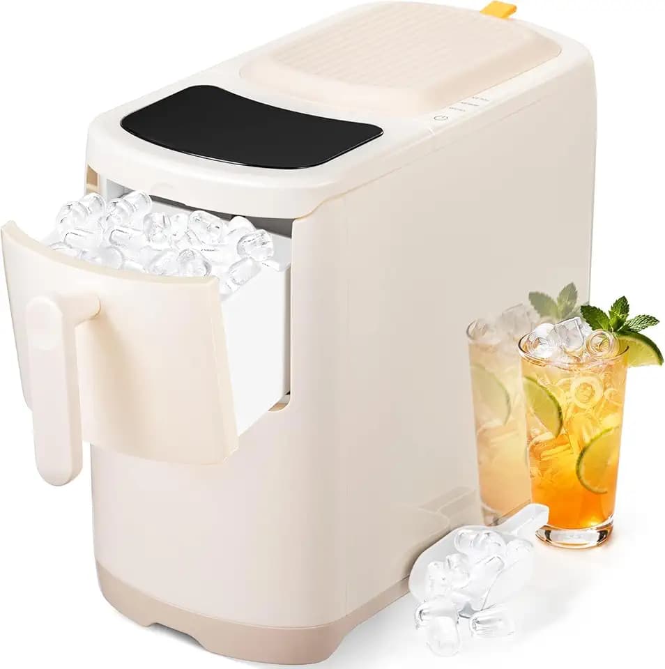 Electactic Countertop Ice Maker Machine 18lbs/24H, 6-Min Fast Bullet Portable Ice Maker, 6.69” Slim Space-Saving with Auto-Drain Drawer, Self-Cleaning, Scoop for Kitchen RV, Cream White