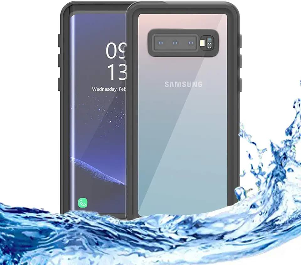 Omio for Samsung Galaxy S10 Plus Waterproof Case Hard PC Soft TPU Shockproof Cover for Diving Swimming Skiing Sports Snowproof Dustproof Anti-Fall IP68 Certified Waterproof Full Case for Galaxy S10+