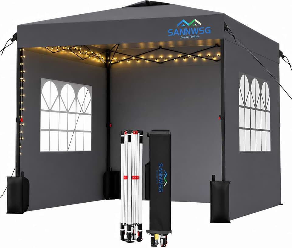 10X10 Pop Up Canopy Tent with 3 Sidewalls,Easy Up Canopy,Commercial Instant Shelter,Heavy Duty One Person Set Up Event Tent,Gray
