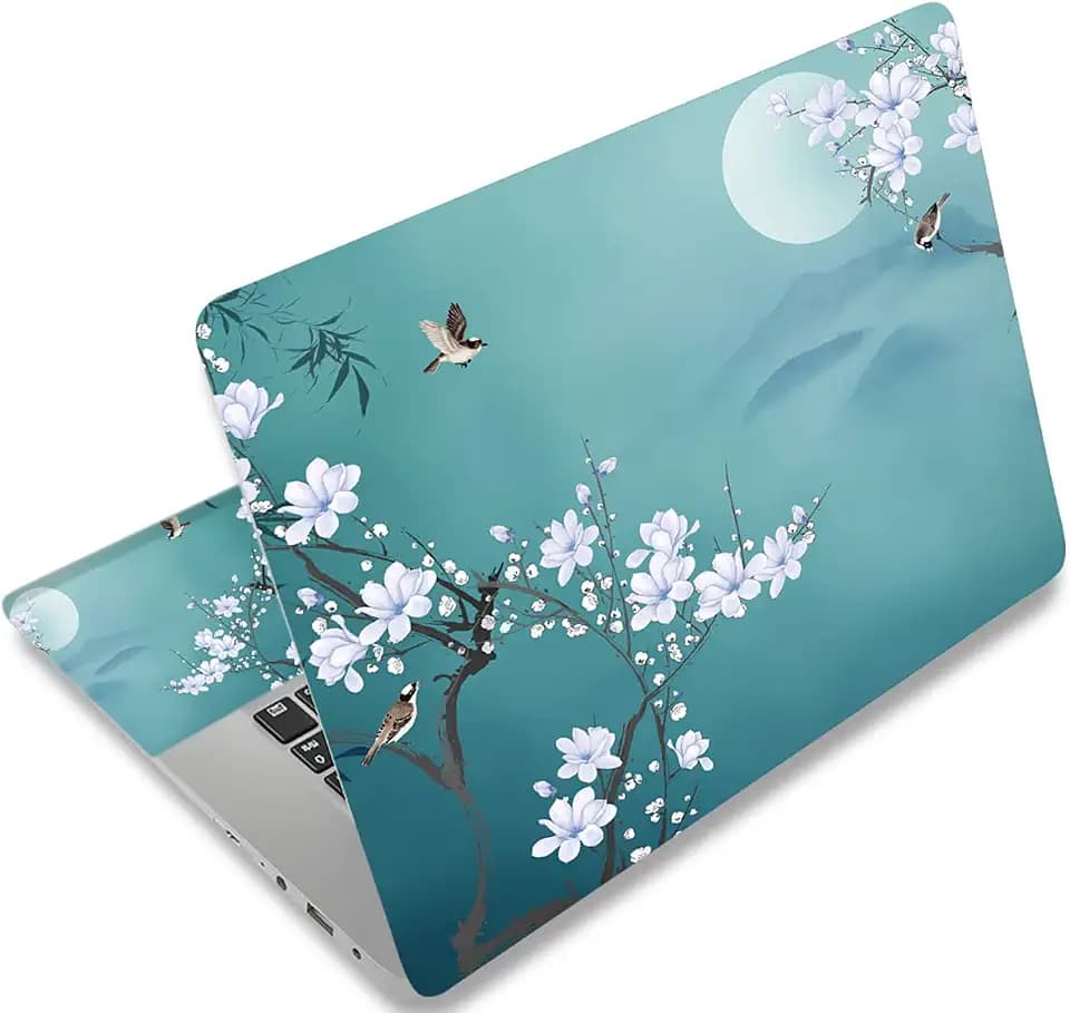 Laptop Skin Sticker Decal 15-15.6 Inches, Universal Reusable Vinyl Sticker for 12.1 13 13.3 14 15.4 Inches Netbook/Notebook PC, Waterproof & Scratch-Resistant (Birds,White Flowers)
