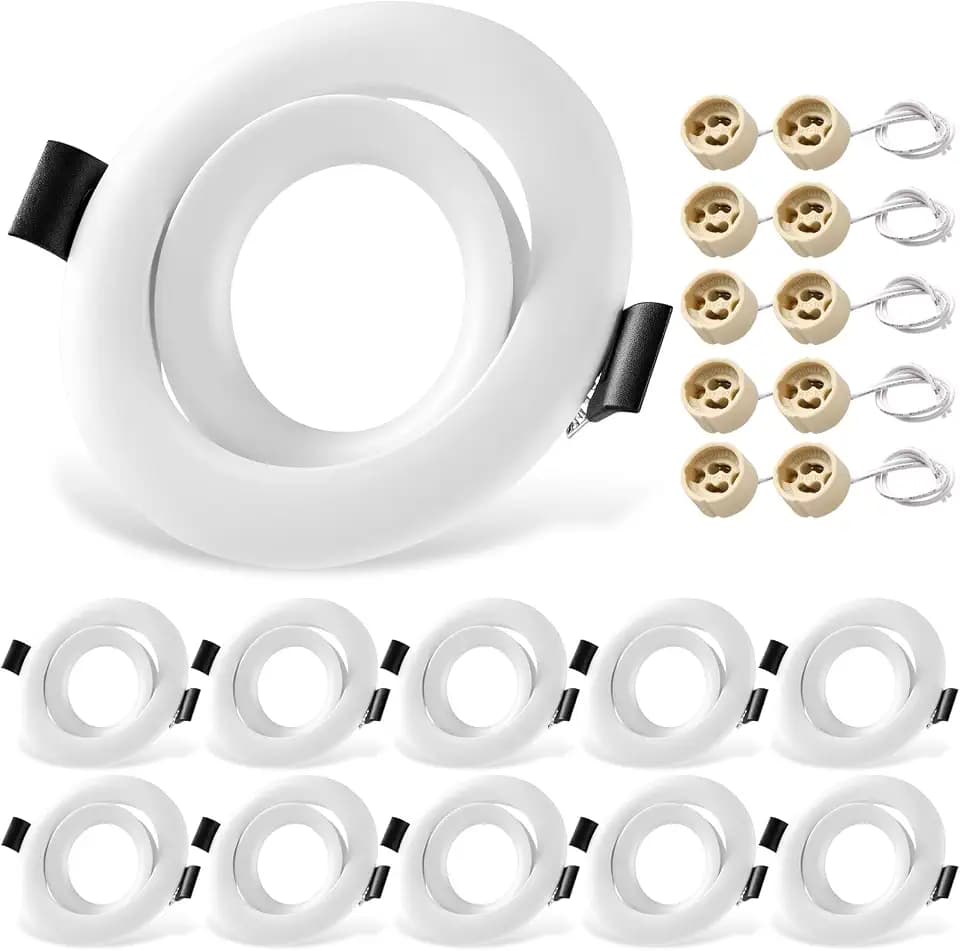 10er Set Einbaustrahler LED Rahmen mit GU10 Fassung, 45° Schwenkbar Einbauspots Rund Einbaurahmen, Lochdurchmesser Abdeckung Ø90mm, LED Spots 230V Einbauleuchten Rahmen für LED oder Halogen