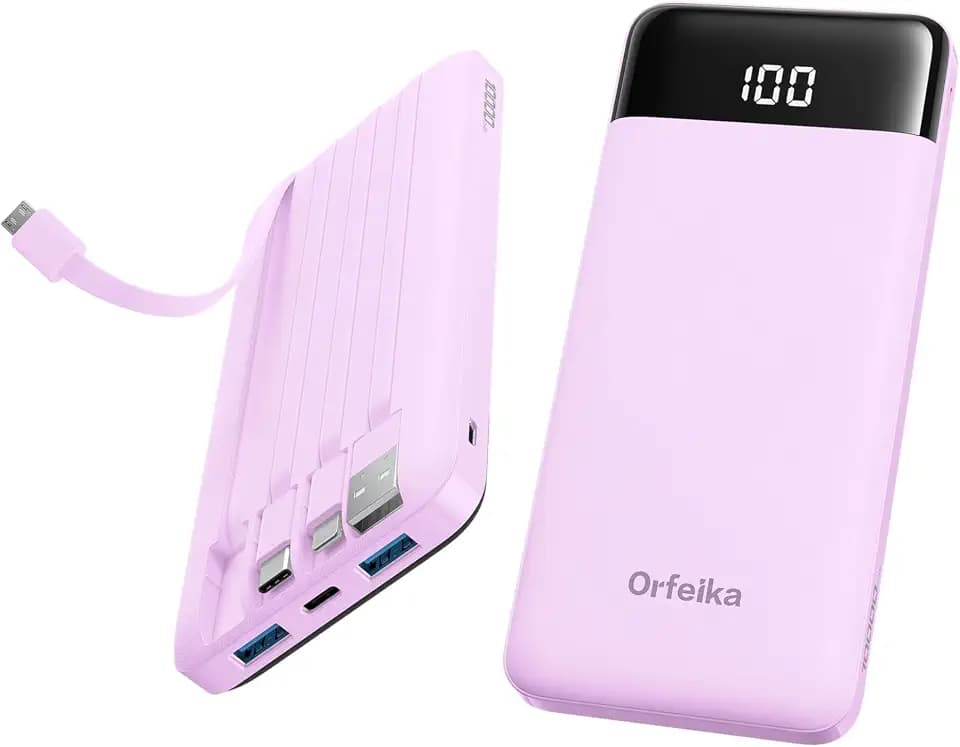 Orfeika Fast Charging Portable Charger Power Bank with Built-in 4 Cables