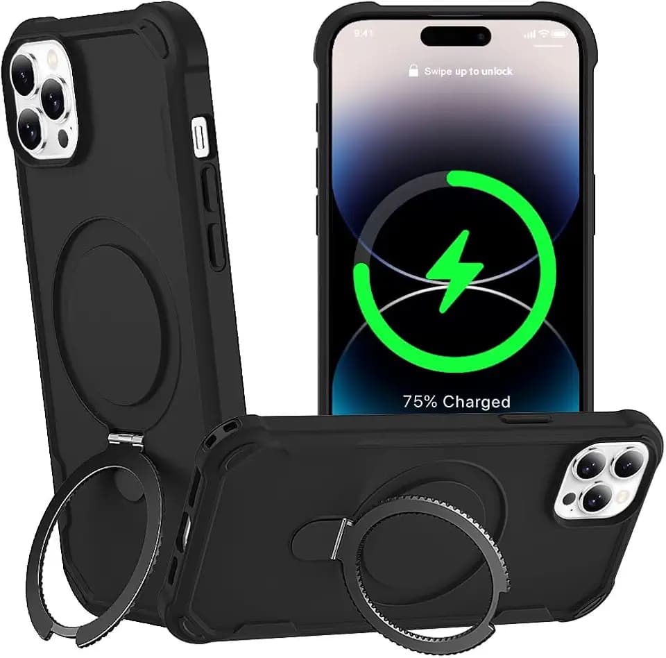 CHAOFEnG Designed for iPhone 14 Pro Max Case with Magnetic Stand [Military Drop Protection][Compatible with Magnet] Shockproof 14 Pro Max Phone Case with Ring Holder, Black
