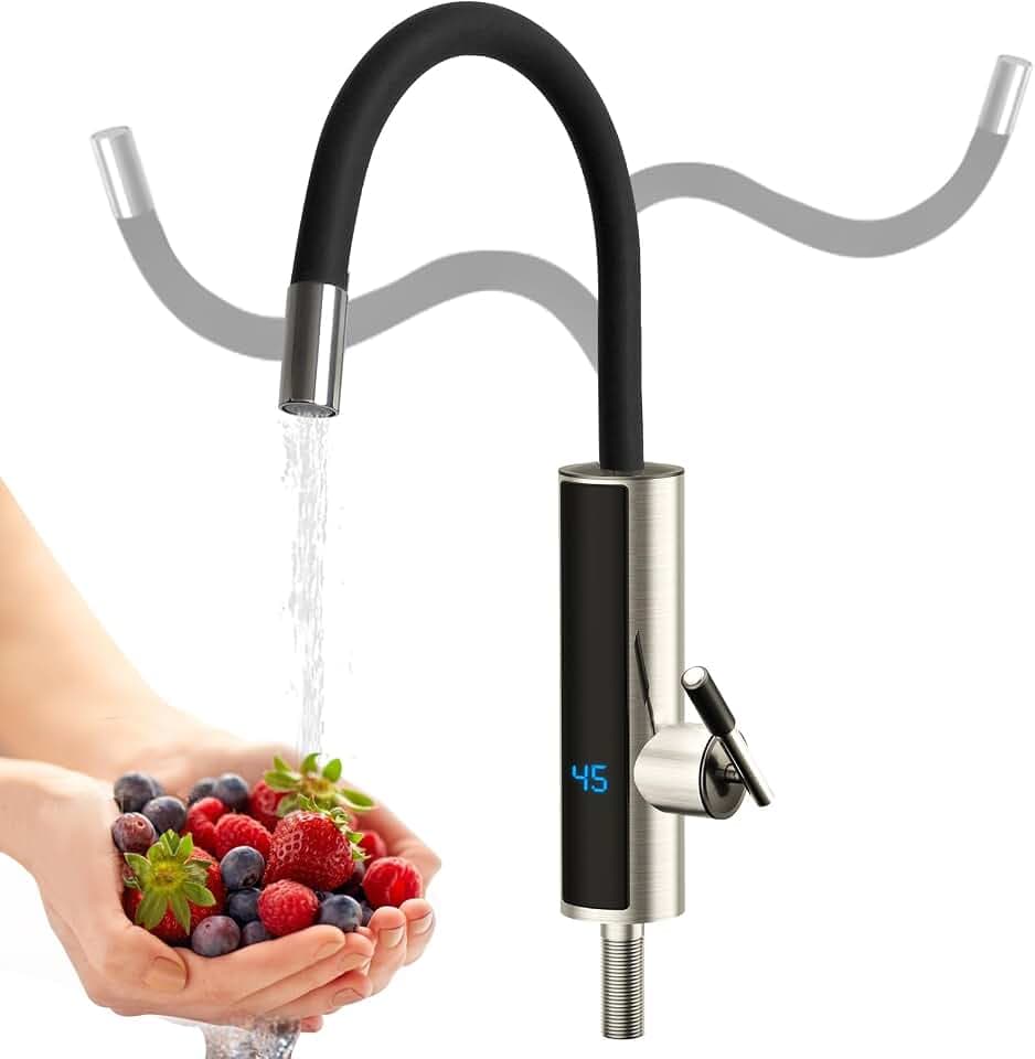 Wasserhahn mit Durchlauferhitzer 230V Küche Edelstahl Elektrischer Durchlauferhitzer Wasserhahn mit 360 ° Drehbarer Wasserhahn,LED-temperaturanzeige