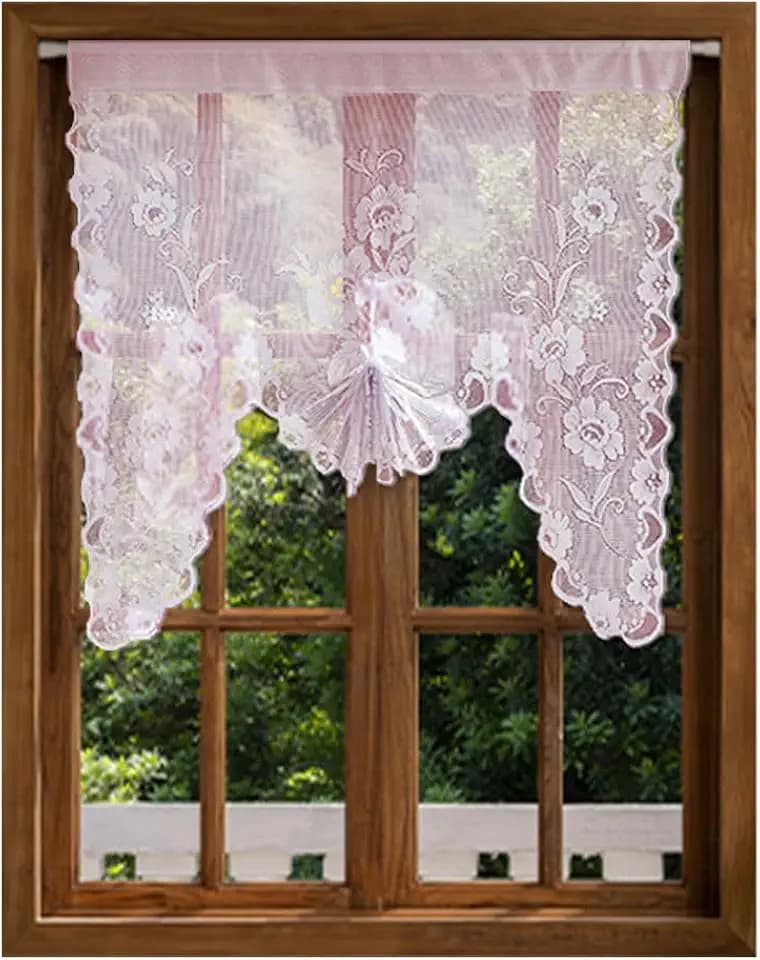 Jayla Pink Semi-Sheer Floral Lace Curtain Swag for Kitchen Half Window Bathroom Decoration Rod Pocket,59 x 39 Inch, 1 Panel