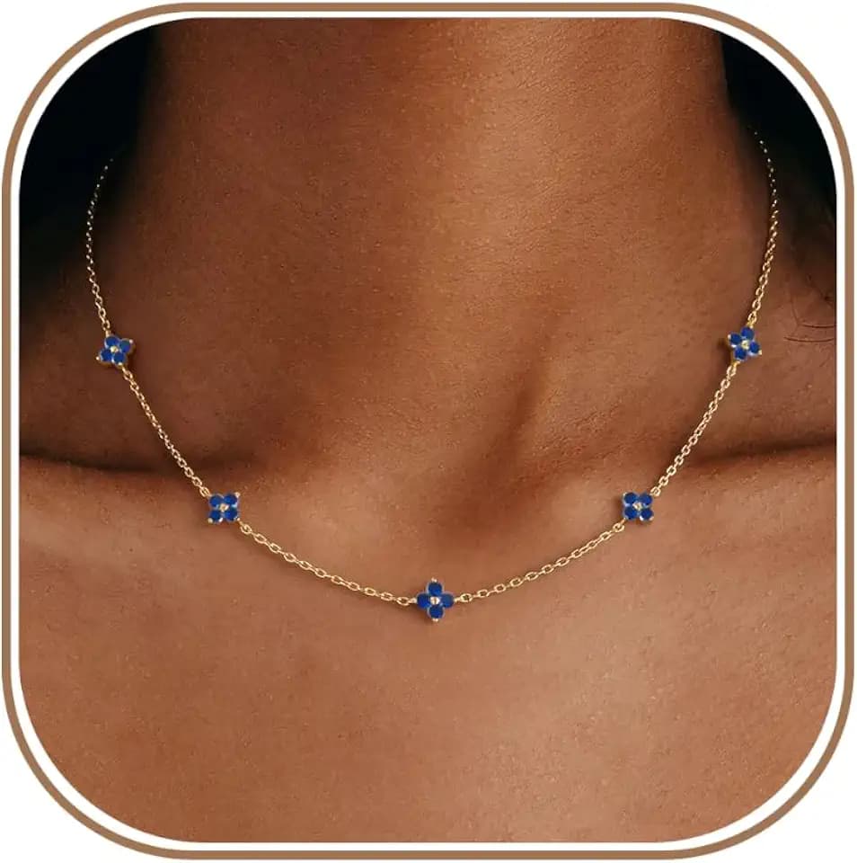 ZHESHY Birthstone Gold Necklace for Women 14K Gold Plated Dainty Necklace