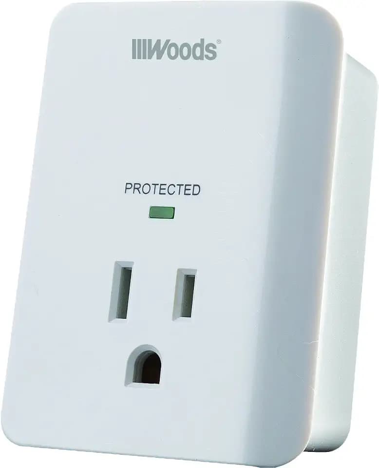 Southwire Woods Surge Protector - 1 Outlet - 1080J Appliance Surge Protection - LED Indicator Light and Alarm - Slim Space Saving Design - White - cULus Listed