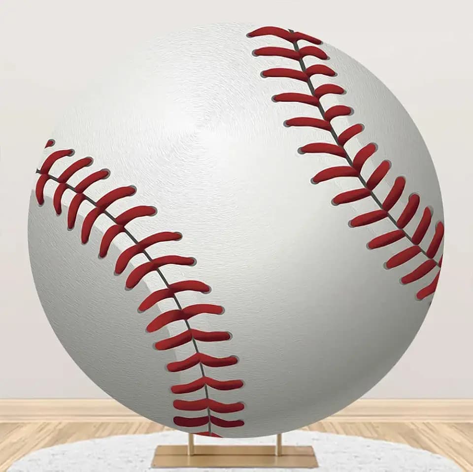 Diameter 6.5ft Baseball Birthday Round Backdrop Cover Red Grey White Sports Basebaball for Boy Kids Sports Athlete Newborn Gender Reveal Party Photography Background Cake Table Banner Decor