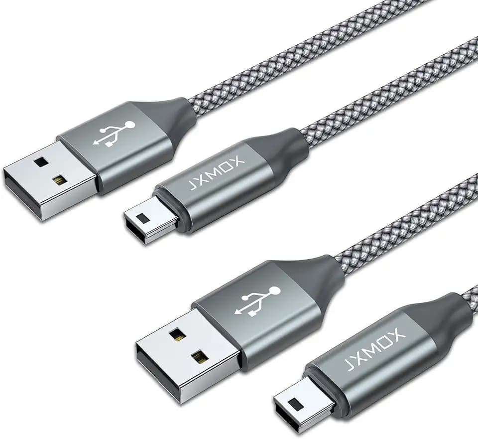 JXMOX Mini USB Cable, (3.3ft 2 Pack) USB 2.0 Type A Male to Mini B Charging Cord Compatible with Hero 3+, PS3 Controller, Digital Camera, Dash Cam, MP3 Player, Garmin Nuvi GPS, GPS Receiver