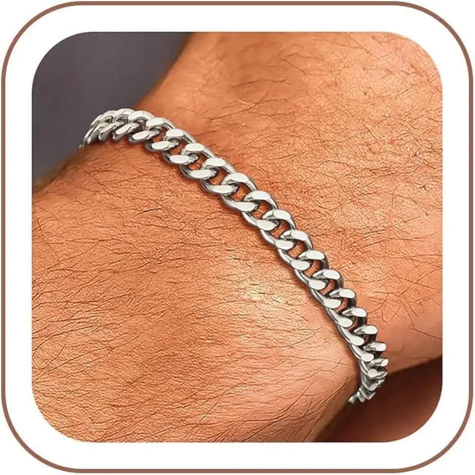 925 Sterling Silver Cuban Link Bracelet for Men, 5MM Cuban Chain