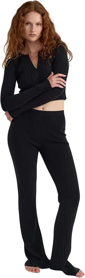 Organic Basics Women's Soft Knit Rib High-Rise Flare Pants