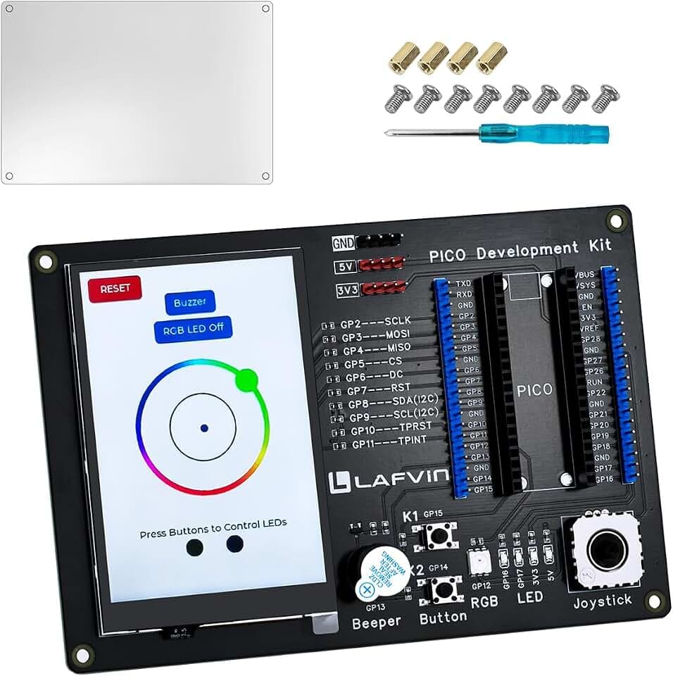 LAFVIN PICO Development Kit for Raspberry Pi Pico 2/1/1W, 3.5" 320×480 Capacitive Touch Screen, Mini PSP Joystick, Plug-and-Play No Soldering, 40PIN GPIO Expansion Board