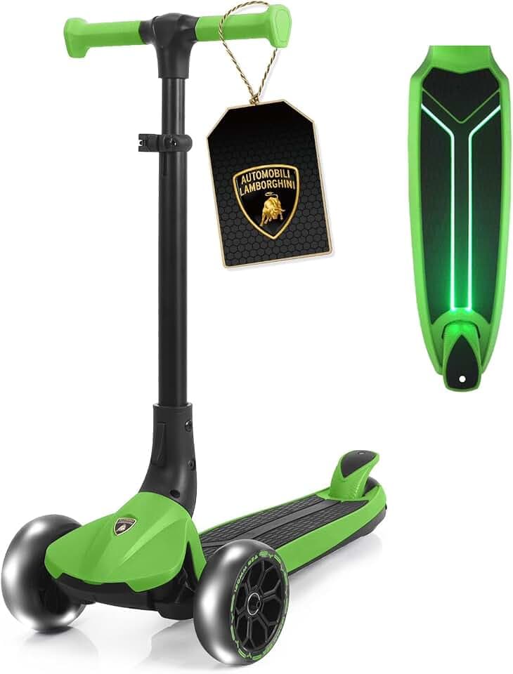 Lamborghini Roller Kinder 3-8 Jahre bis 50kg, Dreirad-Kinderroller mit LED-Rädern &Pedal, Höhenverstellung, Faltbarer Kinderroller ab 3 Jahre, Tretroller Kinderscooter ab Kleinkind Junge Mädchen