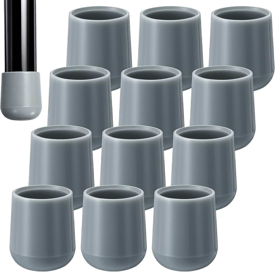 Jetec 12 Pcs Gray Folding Chair Leg Caps, 3/4 Inch Round Protectors