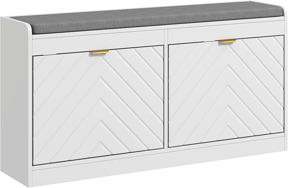 HOMCOM Schuhbank, gepolsterte Sitzfläche, 106 x 24 x 52,5 cm, Weiß