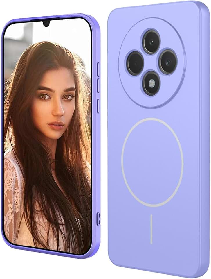 HAOYE Magnetische Hülle für Oppo Reno 12F 5G / Oppo Reno 12FS 5G, Kompatibel mit MagSafe, Flüssigsilikon Handyhülle mit Mikrofaserfutter, Stoßfester Bumper Schutzhülle - Lila