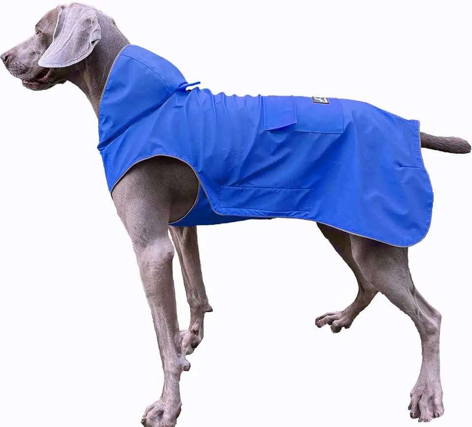Easy Sporting Dog Raincoat with Soft Non-Stiff Fabric, Waterproof & Reflective Dog rain Jacket for High-Energy Dogs, Dog Poncho with Hood, Adjustable Neck, Belly Strap(Blue, XXXX-Large)