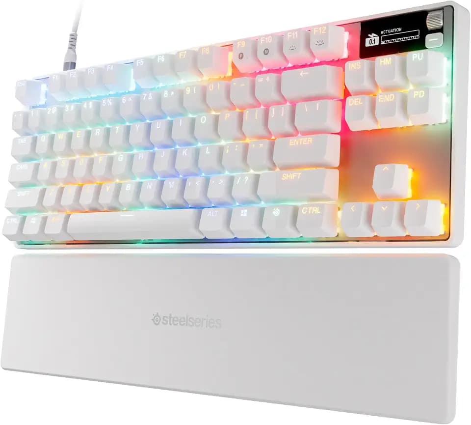 SteelSeries Apex Pro TKL Gen 3 Gaming Keyboard - OmniPoint 3.0 Analog Magnetic Switches, Quickset Auto-Presets (Rapid Trigger, Rapid Tap/SOCD, Protection Mode), OLED, RGB, PBT Keycaps, USB-C, White