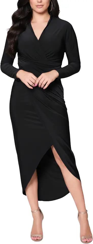 Rachel Rachel Roy Women's Bret V-Neck Long Sleeve Wrap Formal Party Midi Dress