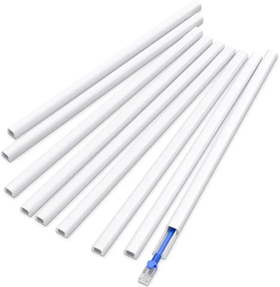 Delamu 128in Cord Hider for 1 Cord, Self-Adhesive Cord Covers for Wires on Wall, Easier Install Wire Covers for Cords on Wall, Cable Wire Hider, Cable Cover Management Raceway, W0.48 H0.3in, White