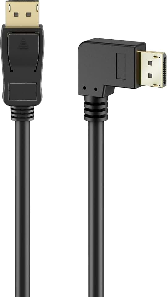goobay DisplayPort Kabel 2.0/2.1, 5 Meter, 8K 144Hz, 54 Gbit/s, 90° Stecker, UHD, HDR, DSC, G-Sync, FreeSync, DP auf DP, schwarz, für Gaming, Monitor, Beamer, VR, Daisy Chain, 77055