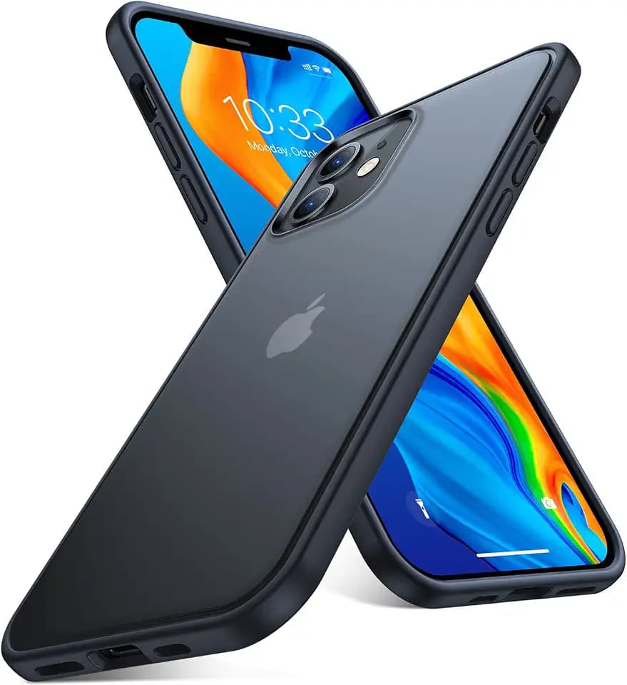 Humixx Stoßfeste Serie für iPhone 12 Hülle / iPhone 12 Pro Hülle, Militär Unzerstörbarer Fallschutz Slim Fit Dünne Matte Transluzent Harte Rückseite Mit Silikon TPU Kantenschutz Handyhülle-Schwarz