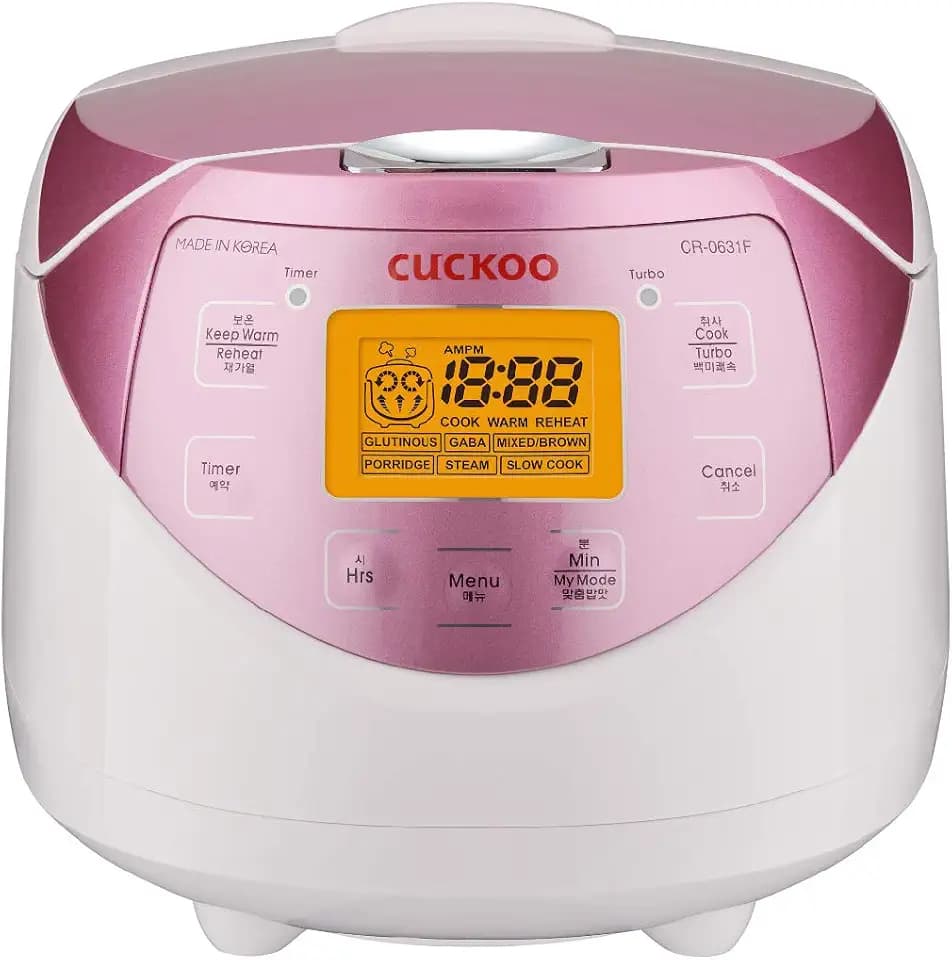 CUCKOO CR-0631F Digitaler Reiskocher klein, Reiskocher Dampfgarer, 1l, Micom Fuzzy Logic, Timer, LCD-Display, 7 Koch- & 3 Zusatzfunktionen, Antihaftbeschichtung, electric rice cooker mini digital weiß