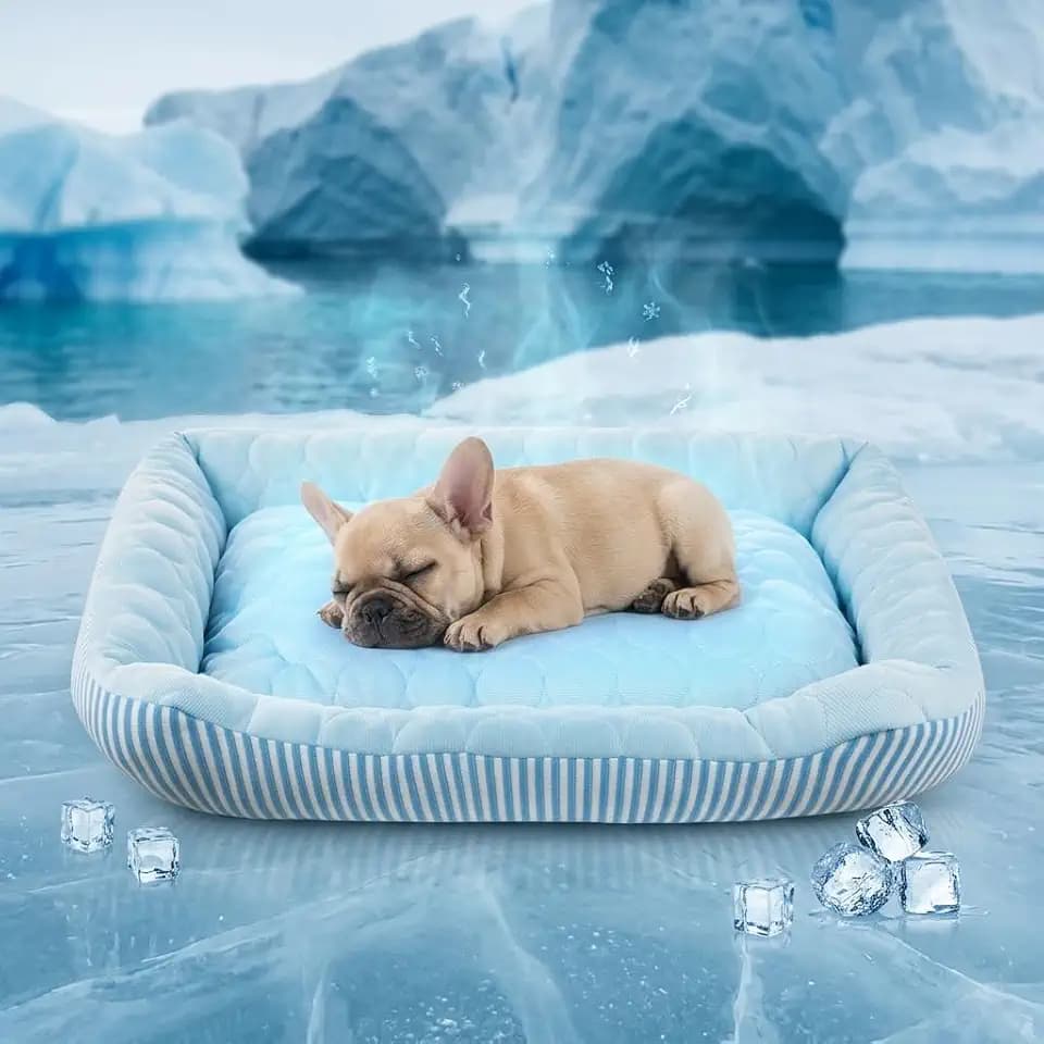 Cooling Dog Bed for Large Medium Small Dogs, Breathable Dog Cooling Mat with Self Cooling Ice Silk Fabric, Washable Summer Pet Bed for Indoor Outdoor, Blue Small