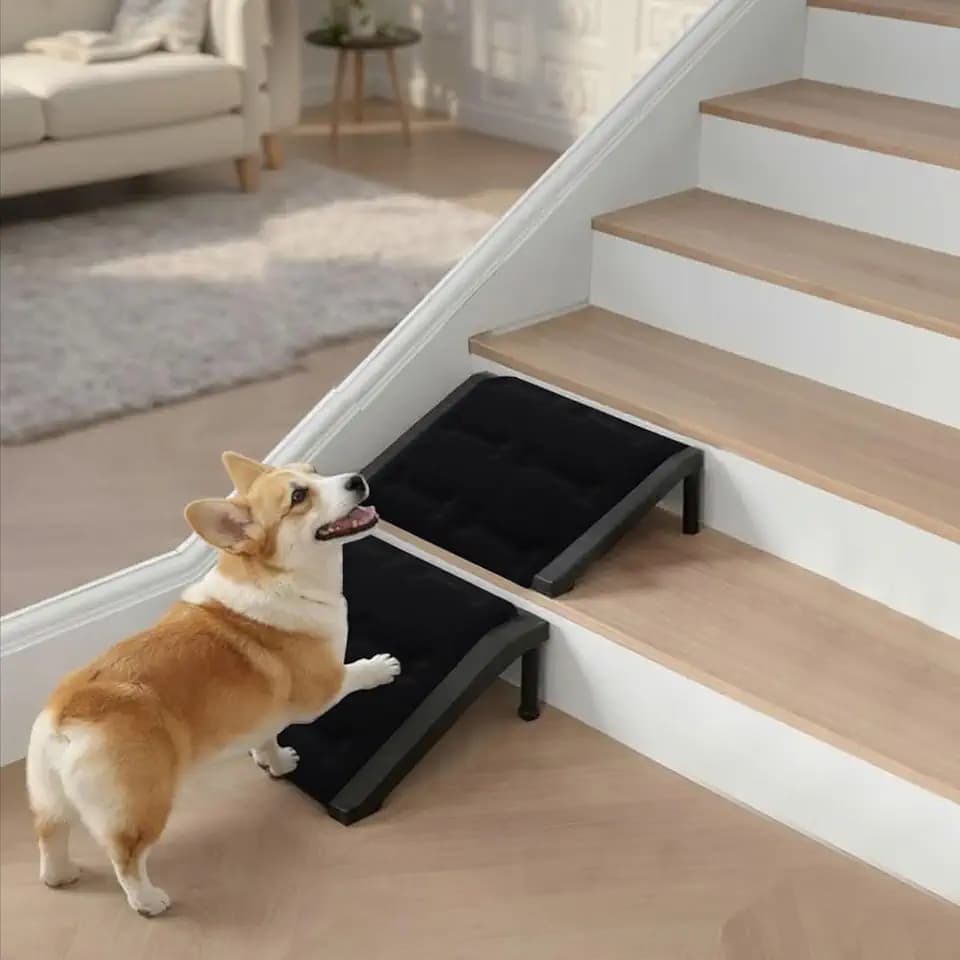 Dog Ramp for Stairs, Heavy Duty Metal Frame Non-Slip Pet Ramp with Sponge Padding Surface, 200 lbs Capacity, Safe Climbing for Small, Senior & Short-Legged Dogs (Bone-2 Pack)