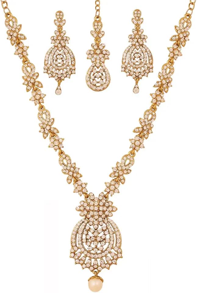 Touchstone Indian jewelry sets for women maang tikka wedding guest gold necklace bollywood jewellery set pageant elegant prom bride accessories western crystal chunky rhinestone necklaces