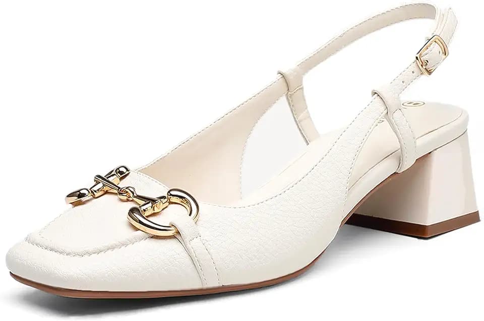 NEWBELLA Women's Closed Toe Chunky Heel Sandals - Ankle Strap Slingback Sandals with Pull-Up Buckle for Business & Daily Wear