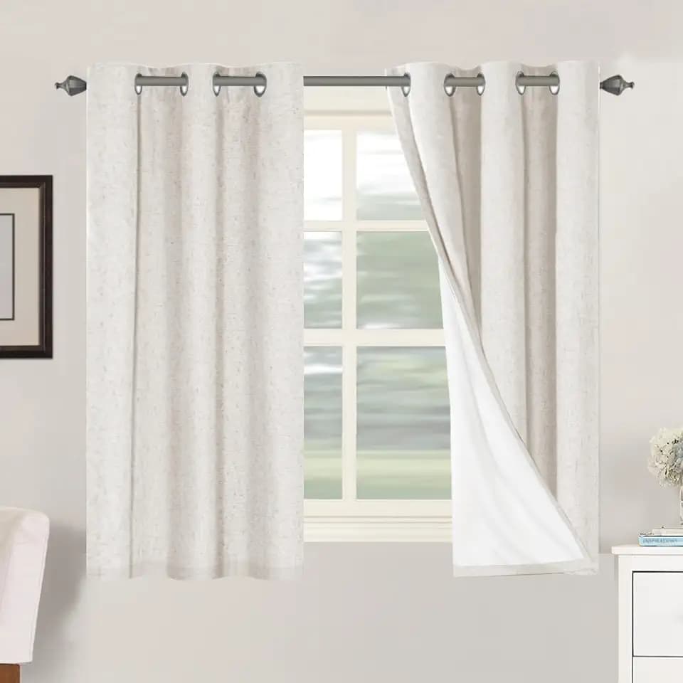 H.VERSAILTEX 100% Blackout Linen Curtains 54" L 2 Panels Ivory