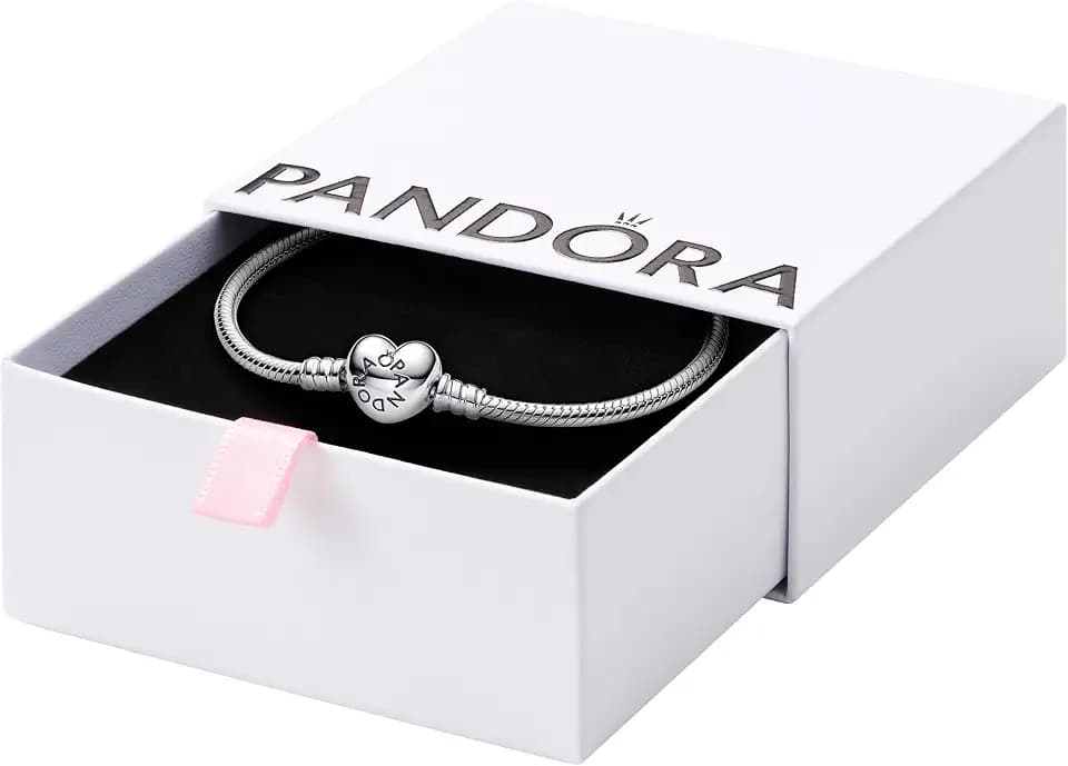 PANDORA Heart Clasp Snake Chain Bracelet - Heart Clasp - Romantic Jewelry for Her with Gift Box - Compatible Moments Charms