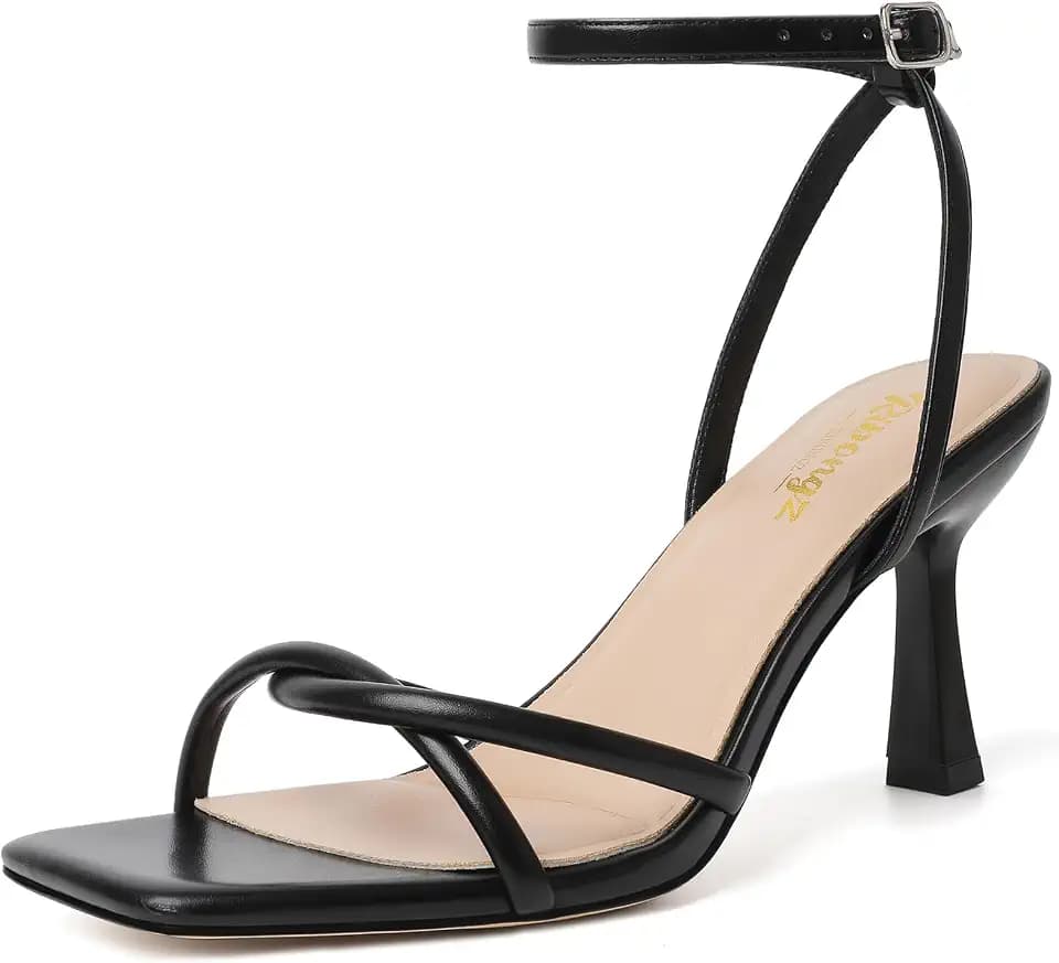 RIBONGZ Women's Heeled Sandals Square Open Toe Kitten Strappy Heels with Ankle Strap Elegant Summer Wedding Party Evening Prom Daily Wear Lace Up Dress Shoes
