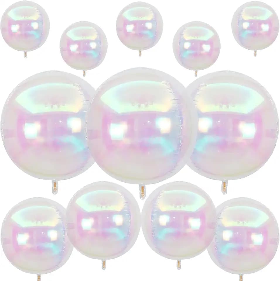 12PCS Iridescent Round Foil Balloons 22" 15" 10" Large Holographic Balloon