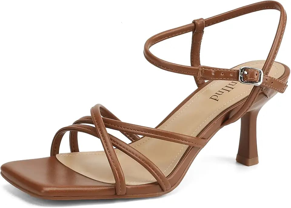 AIUNIIND Kitten Heels for Women, Strappy Square Open Toe Sandals 2.5 inch