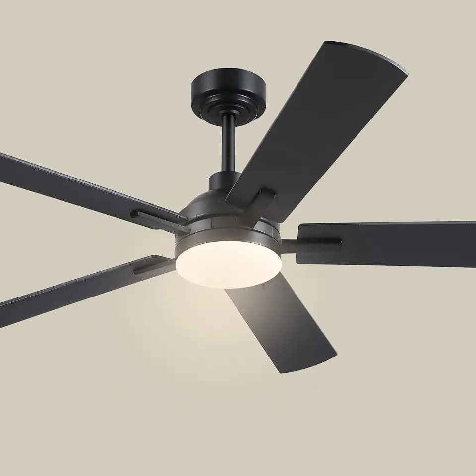 JSAITEE Ceiling Fans with Lights - 52Inch Low Profile Flush Mount Ceiling Fan with Light and Remote Control, DC Reversible Motor, Dimmable, 6 Speeds Ceiling Fan for Bedroom, Kitchen, Black
