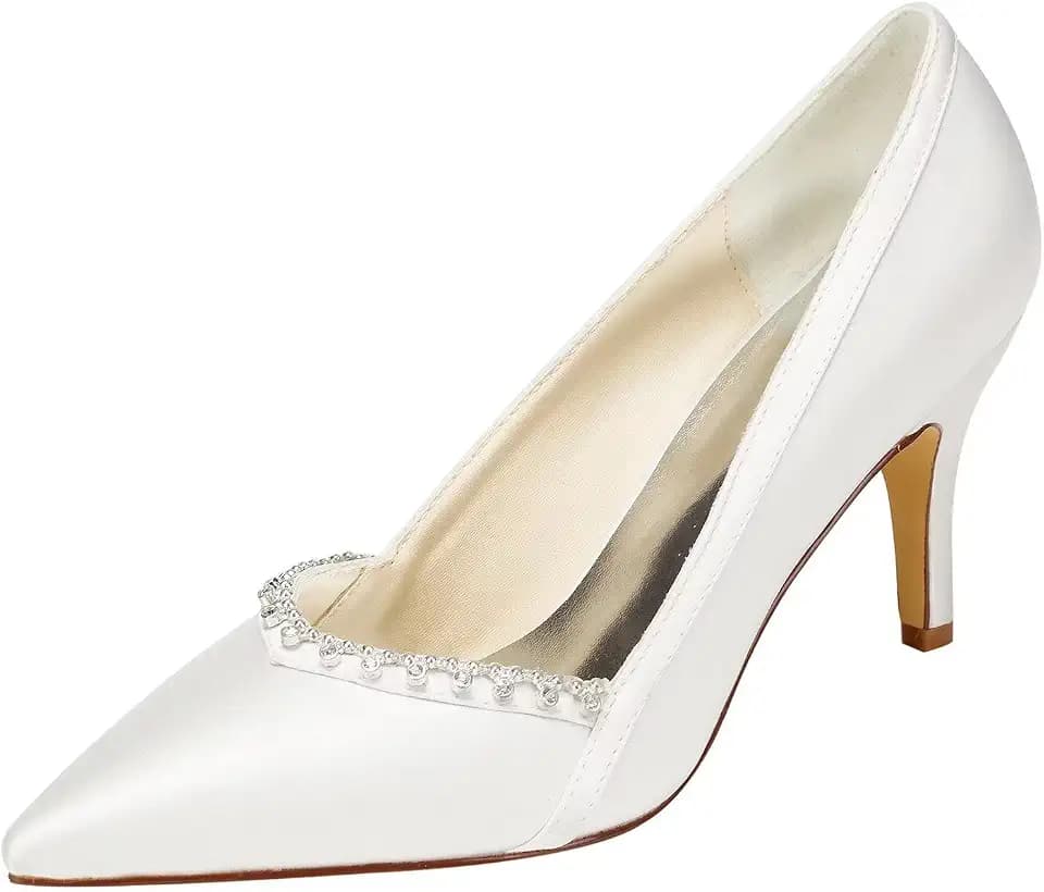 Elfenbein Hochzeit Schuhe High Heel wies Slip-on Brautschuhe mit Strass