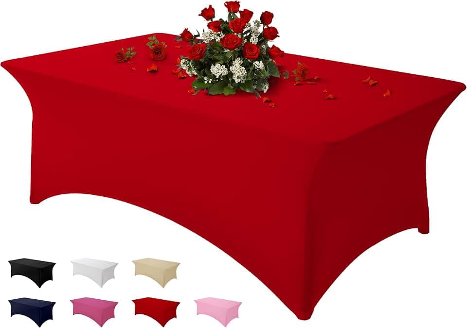 Table Cloth Red 6FT Spandex Stretch Covers for Rectangle Fitted Tablecloth