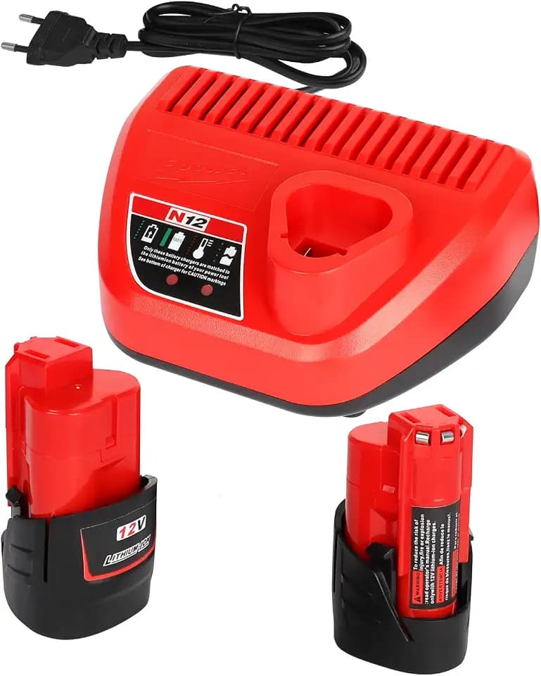 Powarobor 2X M12B3 12V 3.0Ah Akku Ladegerät Set Kompatibel Mit Milwaukee