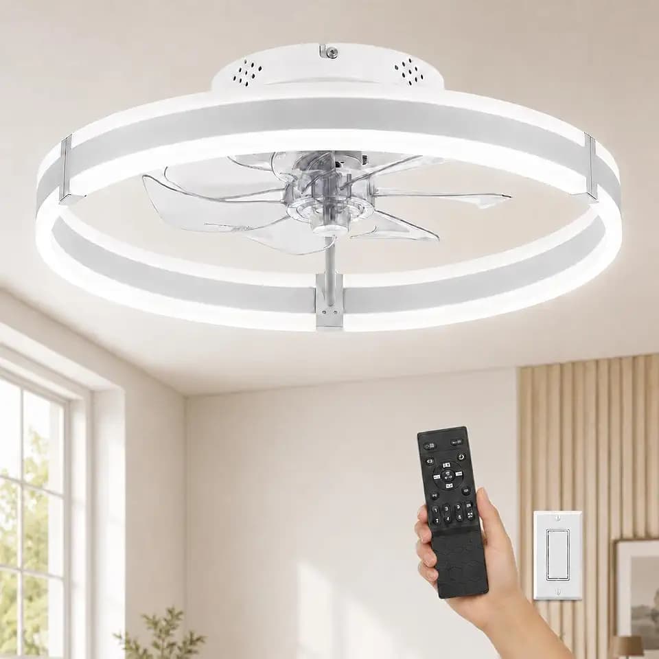 Garvee 20" Ceiling Fan with Lights, Low Profile Flush Mount Fandelier