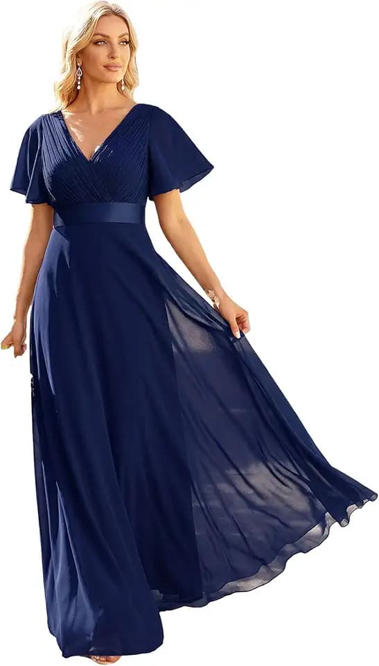 Ever-Pretty Damen Abendkleid Brautjungfer A-Linie Chiffon V Ausschnitt Bodenlang EP09890