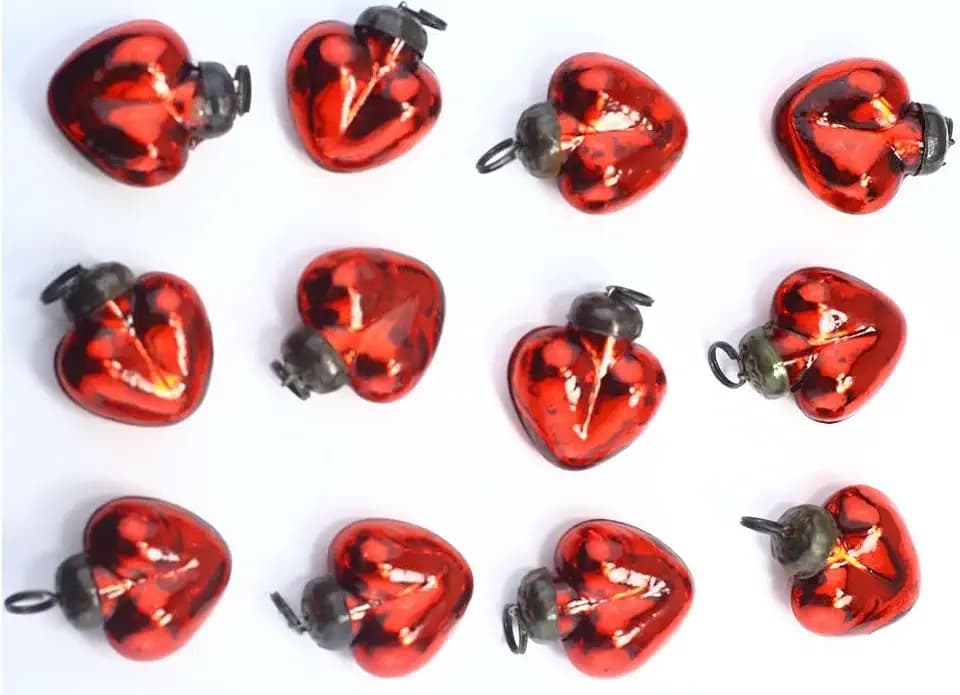 Mini Mercury Glass Ornaments - Sets of 12 Ornaments - Size 1.5 inches (red Heart Shape)
