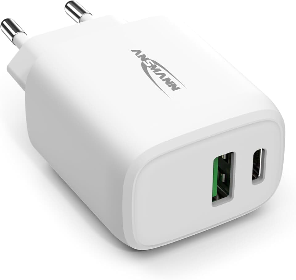 Ansmann 2-Port USB-C Ladegerät PD3.0 20 W, USB-C und USB-A Ports Netzteil mit Power Delivery & Quick Charge 3.0 18W, Schnellladegerät kompatibel mit Apple iPhone 13/12, Samsung Galaxy S21/20, etc.