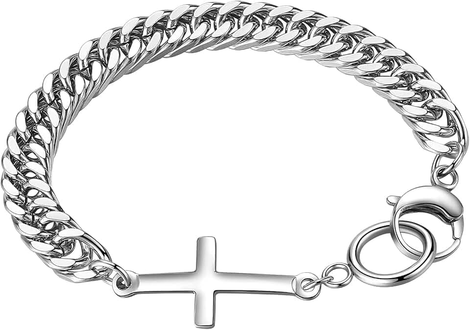 JewelryWe Schmuck Herren Damen Armband, Lieben Freundschaftsarmband, Retro Klassiker Kreuz, Edelstahl, Rose Gold Schwarz Silber