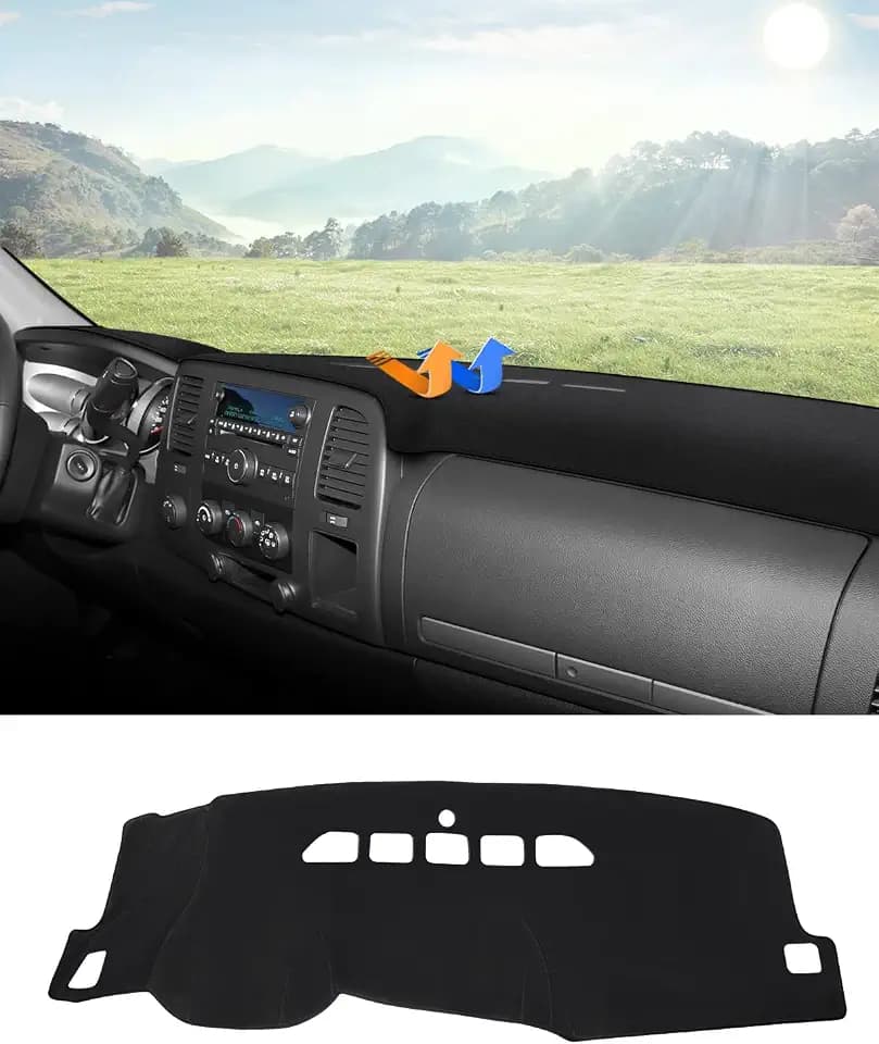 Autorder Dashboard Cover Mat for 2007-2013 Chevy Chevrolet Silverado/GMC Sierra/Avalanche, 2007-2014 GMC Yukon/Chevrolet Tahoe/Suburban with 2 Glove Boxes Accessories Dash Cover Flannel Dash Mat
