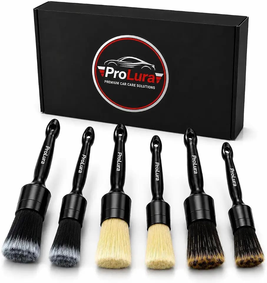 6PCS Car Detailing Brush Set - 2 Boar Hair Brushes, 2 Ultra Soft No-Scratch Brushes & 2 Medium Detail Brushes for Car Interior & Exterior Cleaning